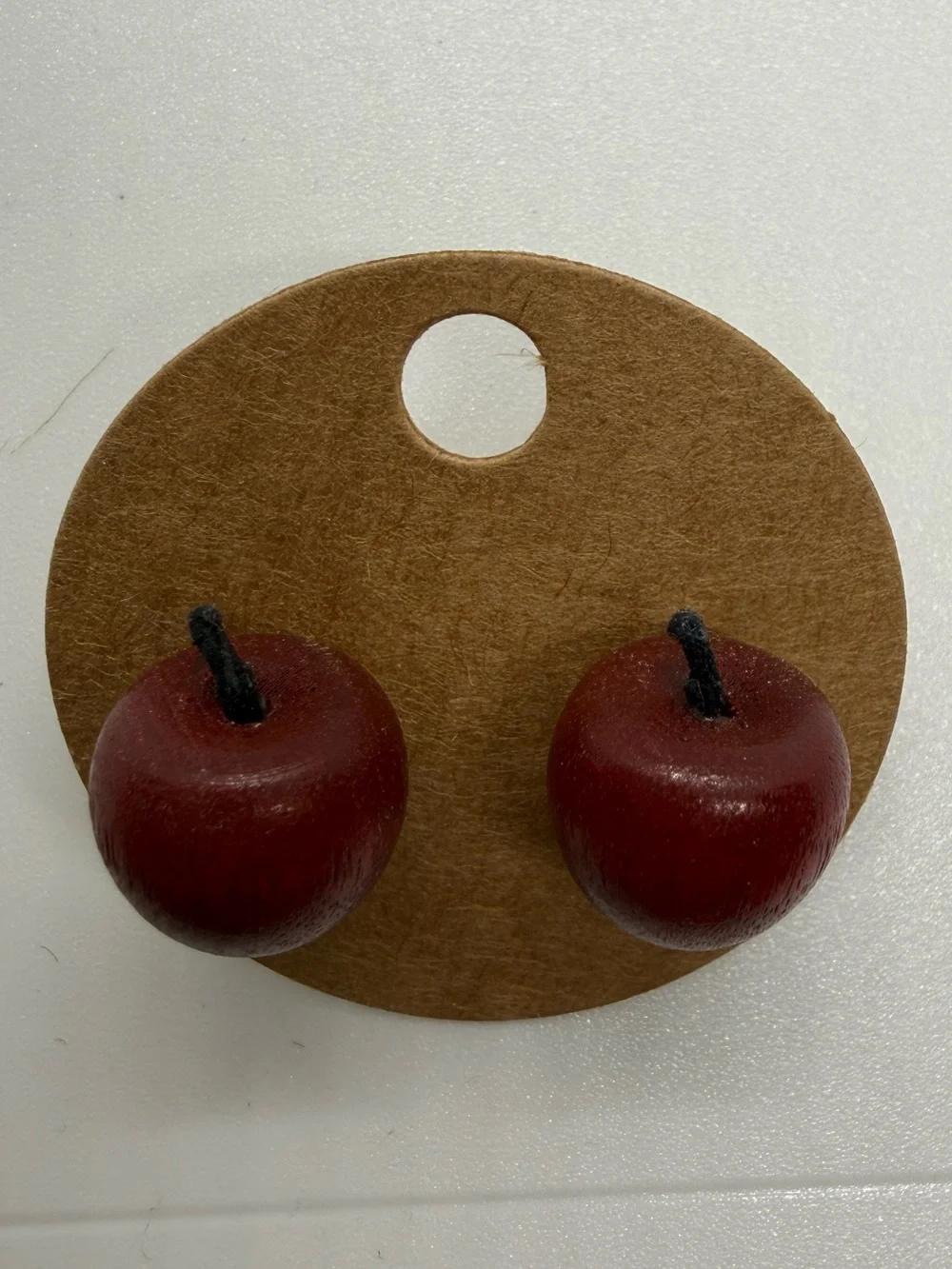 Vintage Wooden Apple Stud Earrings Red Teacher Cottagecore 1 cm